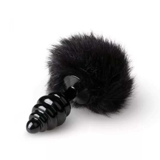 Easy Toys redőzött fém anál dildó, nyuszifarokkal (fekete/fekete)