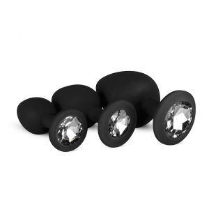 Easy Toys 3 db szilikon anál dildó, fekete, áttetsző betéttel (szett)