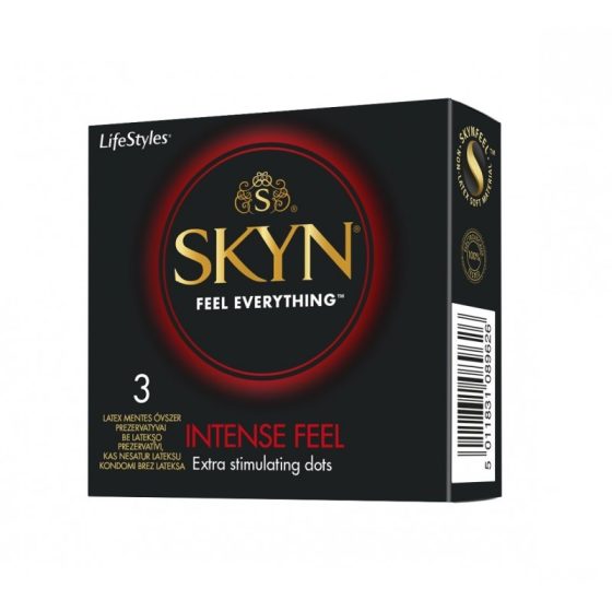 Skyn Intense Feel 3 db latex mentes óvszer, stimuláló felülettel.