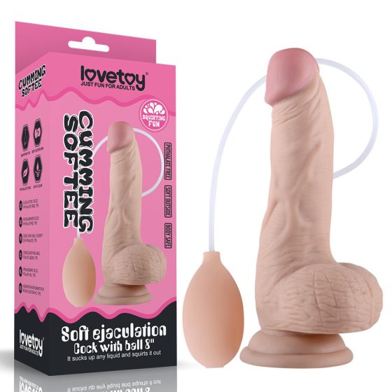 LoveToy 8" puha, spriccelő herés dildó (20 cm)