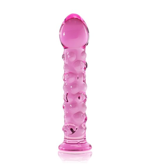 Glass Romance rücskös dildó üvegből (rózsaszín)