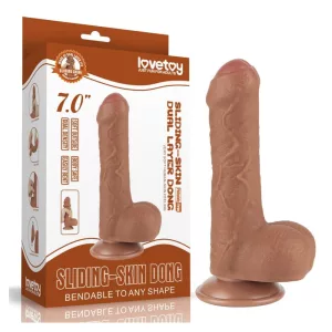 LoveToy – Sliding-Skin realisztikus világosbarna bőrös dildó (17,8 cm - 7")