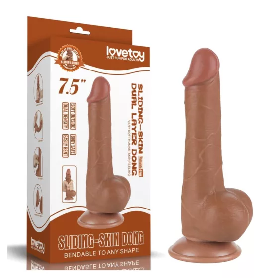 LoveToy – Sliding-Skin realisztikus világosbarna bőrös dildó (19 cm - 7,5")