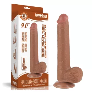 LoveToy – Sliding-Skin realisztikus világosbarna bőrös dildó (22,6 cm - 9")