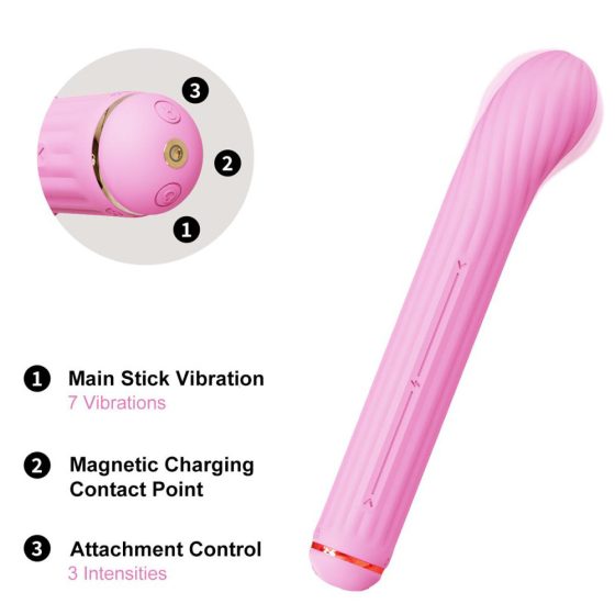 Otouch Magic Stick S1 Plus vibrátor + 4 db klitorisz izgató feltét (rózsaszín)