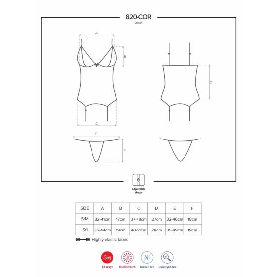 Obsessive 820-COR-1 fűzős jellegű, harisnyatartós felső és alsó (fekete)