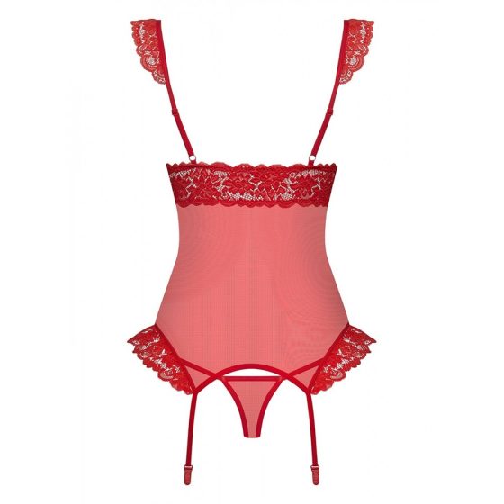 Obsessive 863-COR-3 fűzős jellegű, harisnyatartós felső, és alsó (piros)