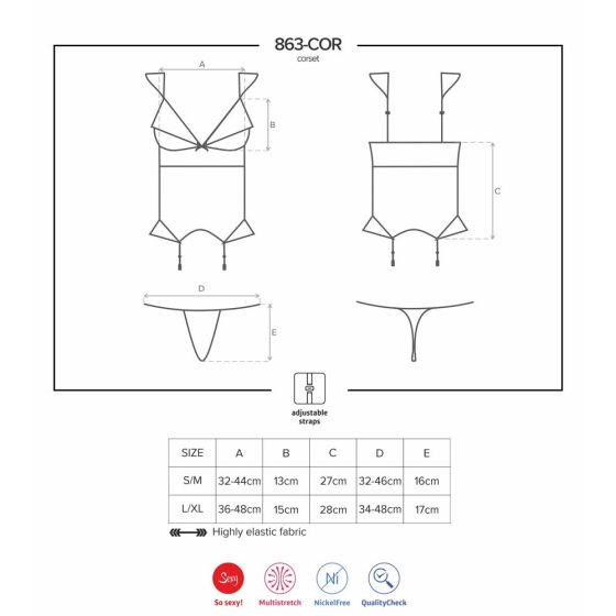 Obsessive 863-COR-3 fűzős jellegű, harisnyatartós felső, és alsó (piros)