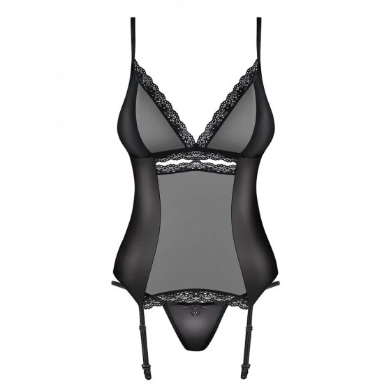Obsessive 868-COR-1 fűzős jellegű, harsinyatartós felső és tanga (fekete)