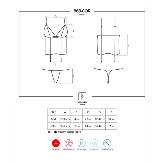 Obsessive 868-COR-1 fűzős jellegű, harsinyatartós felső és tanga (fekete)