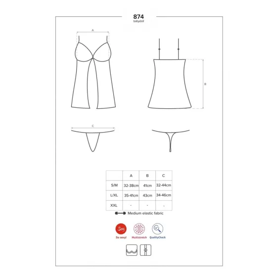 Obsessive 874-BAB-2 babydoll és alsó (antikfehér)