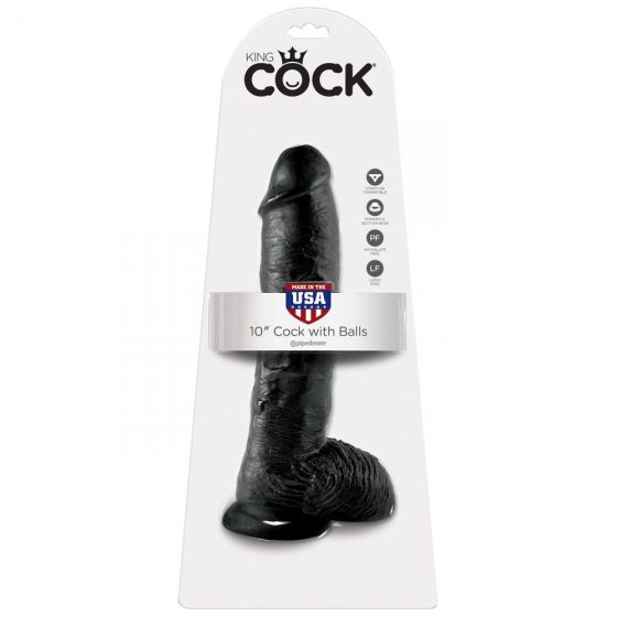 King Cock 10" dildó, herékkel (25 cm - fekete)