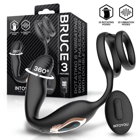 IntoYou - Bruce forgófejes prosztatavibrátor, here és péniszgyűrűvel, távirányítóval