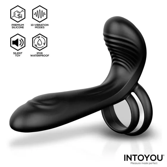 IntoYou - Synkox párvibrátor, vibrációs pénisz és heregyűrűvel, távirányítóval