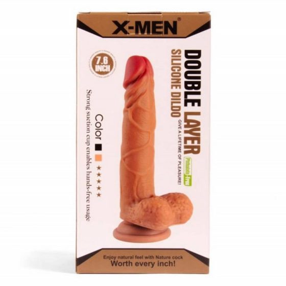 X-Men tapadótalpas szilikon dildó (18,8 cm - sötétbarna bőrszín)